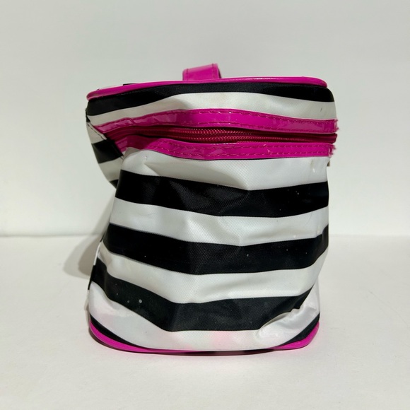Caboodles Soft Case Makeup Hair Care Travel Case Pink Black Striped Zipper - Picture 5 of 11